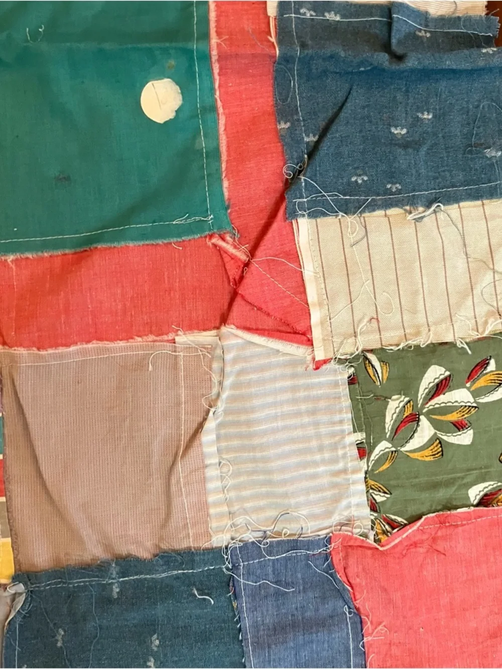 VTG Handmade Hand Pieced Stitched Scrap 57x63 Quilt Top Farmhouse Cottagecore